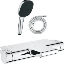 Robinet De Baignoire|Grohe Pack mitigeur bain thermostatique Grohtherm 2000 + Douchette 2 jets Vitalio Comfort 110 + Flexible
