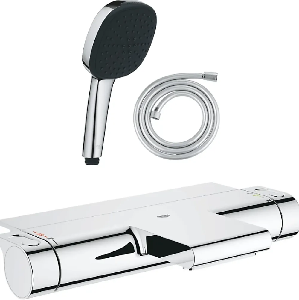 Robinet De Baignoire|Grohe Pack mitigeur bain thermostatique Grohtherm 2000 + Douchette 2 jets Vitalio Comfort 110 + Flexible