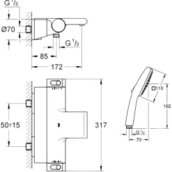 Robinet De Baignoire|Grohe Pack mitigeur bain thermostatique Grohtherm 2000 + Douchette 2 jets Vitalio Comfort 110 + Flexible