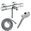 Hansgrohe Pack mitigeur bain thermostatique Ecostat Comfort + Flexible Metaflex 1,6m + Pommeau Vernis Blend EcoSmart 2 jets chromé