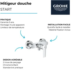 Colonne De Douche Mécanique|Grohe Pack mitigeur de douche Start 2021 avec ensemble de douche 2 jets chromé