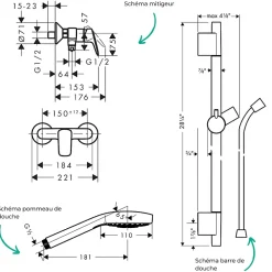 Colonne De Douche Mécanique|Hansgrohe Pack mitigeur douche mécanique Logis + Barre Unica S Puro + flexible + Pommeau Croma Select E blanc/chromé