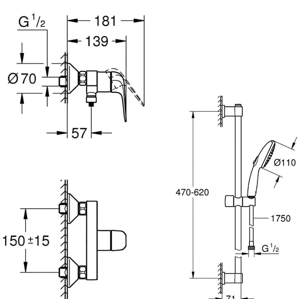 Colonne De Douche Mécanique|Grohe Pack mitigeur douche mécanique Swift 2023 + Ensemble de douche 2 jets avec barre Chromé