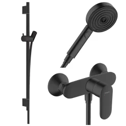 Colonne De Douche Mécanique|Hansgrohe Pack mitigeur douche mécanique Vernis Blend + Barre Unica S Puro + flexible + Pommeau Pulsify Select 3 jets noir mat