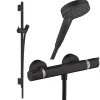 Hansgrohe Pack mitigeur douche thermostatique Ecostat Comfort + Barre Unica S Puro + flexible+ Pommeau Vernis Blend Vario noir mat