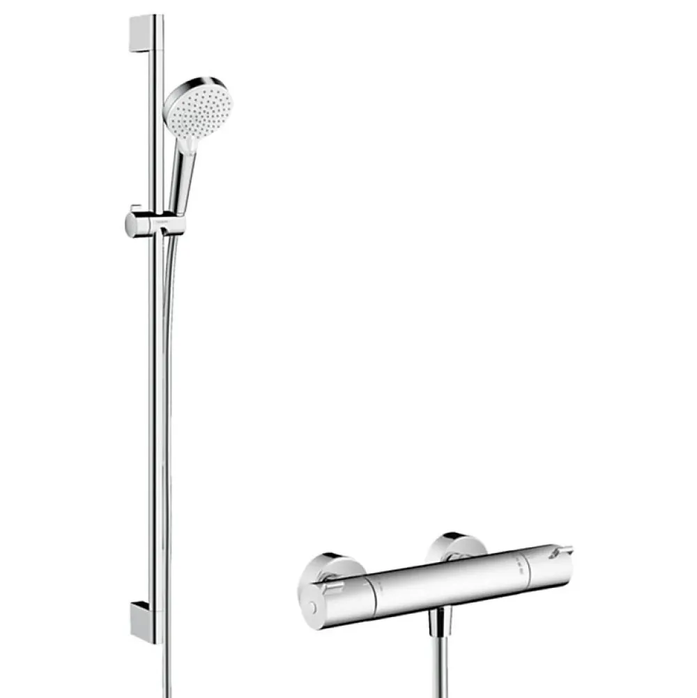 Colonne De Douche Thermostatique|Hansgrohe Pack mitigeur douche thermostatique Ecostat 1001 CL + Barre et pommeau de douche Crometta Vario 2 jets Chromé