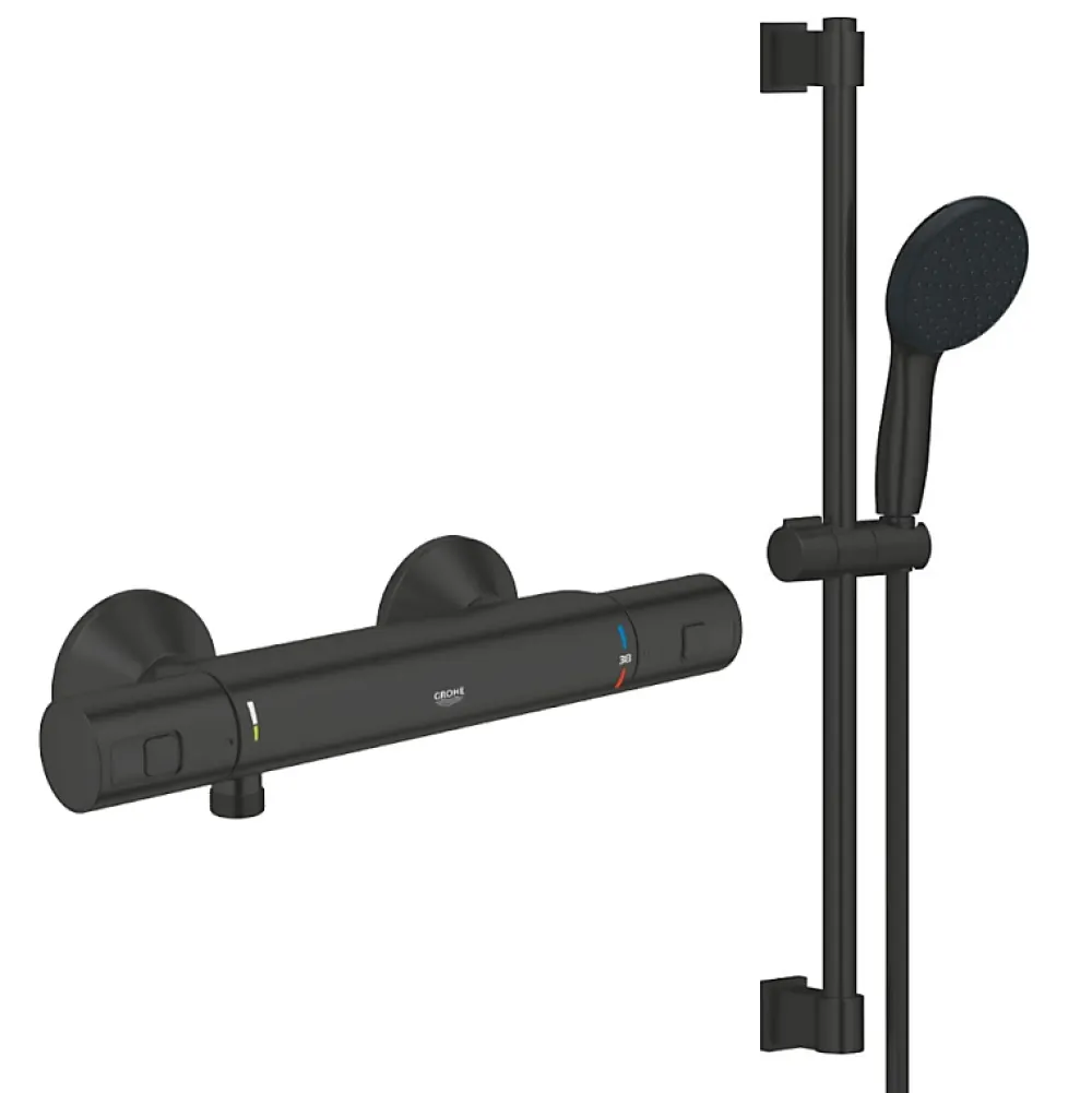 Colonne De Douche Thermostatique|Grohe Pack mitigeur douche thermostatique Precision Start noir mat + ensemble Vitalio Start avec barre