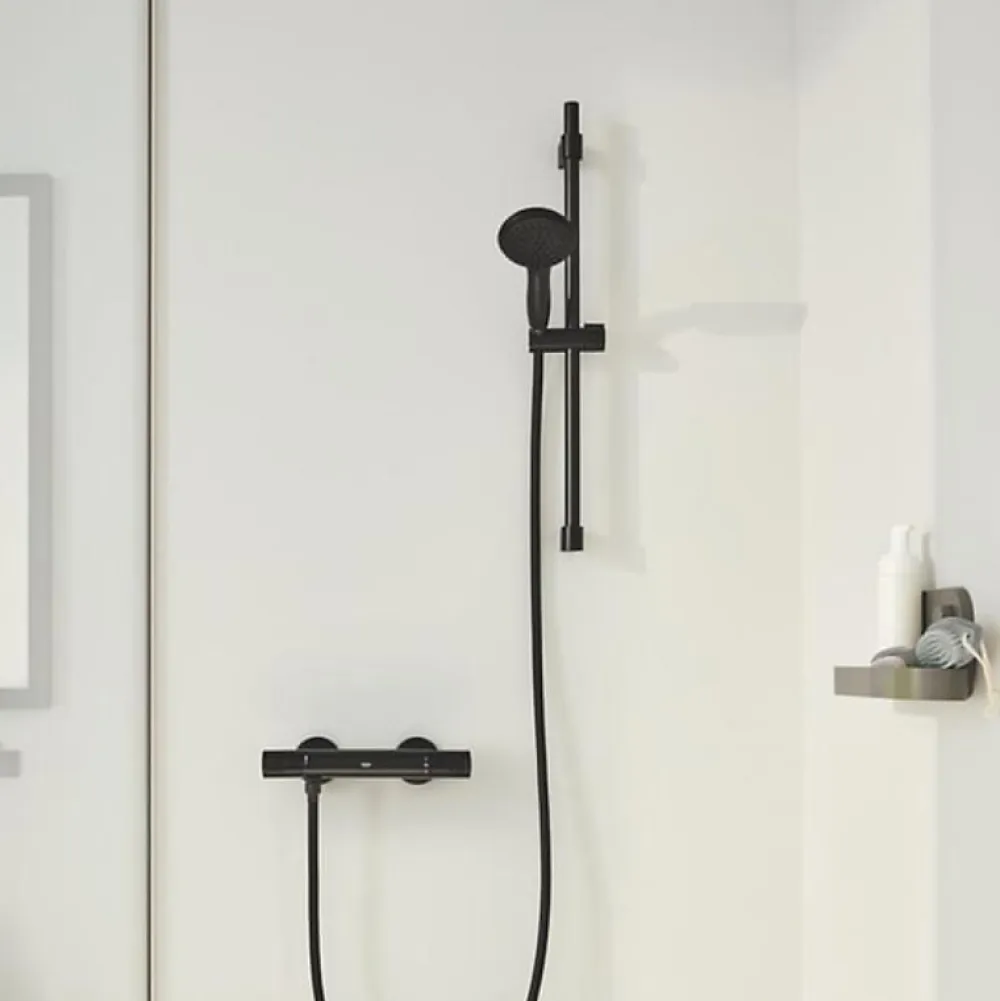Colonne De Douche Thermostatique|Grohe Pack mitigeur douche thermostatique Precision Start noir mat + ensemble Vitalio Start avec barre