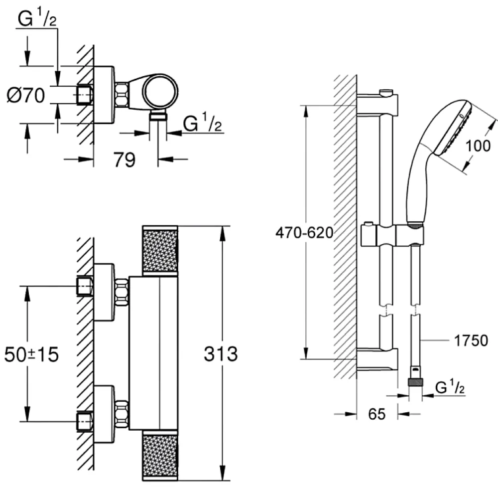 Colonne De Douche Thermostatique|Grohe Pack mitigeur douche thermostatique Precision Start noir mat + ensemble Vitalio Start avec barre