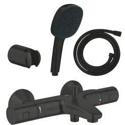 Robinet De Baignoire|Grohe Pack mitigeur Thermostatique bain douche Precision Start + Douchette 2 jets Vitalio Comfort 110 avec flexible et support