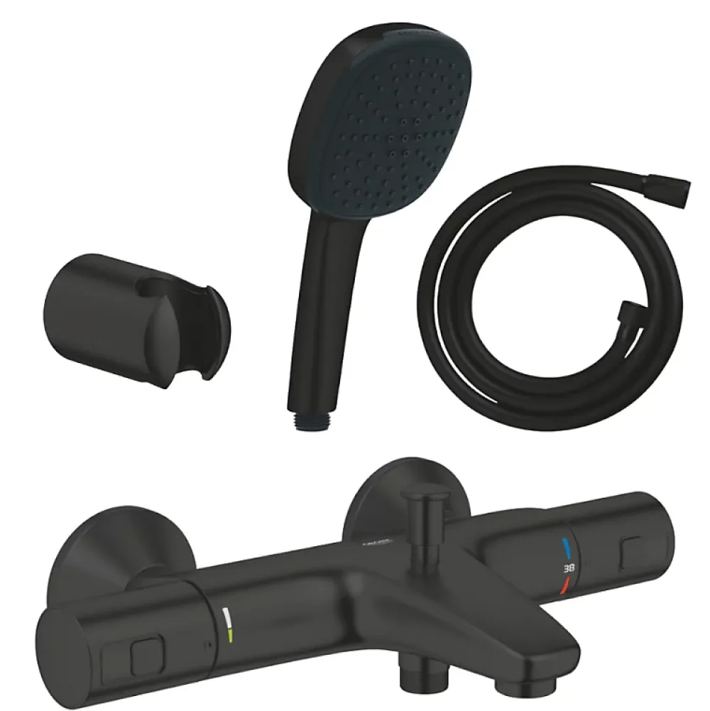 Robinet De Baignoire|Grohe Pack mitigeur Thermostatique bain douche Precision Start + Douchette 2 jets Vitalio Comfort 110 avec flexible et support
