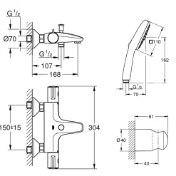 Robinet De Baignoire|Grohe Pack mitigeur Thermostatique bain douche Precision Start + Douchette 2 jets Vitalio Comfort 110 avec flexible et support