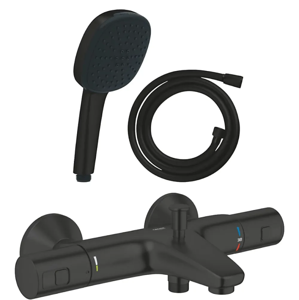 Robinet De Baignoire|Grohe Pack mitigeur Thermostatique bain douche Precision Start + Douchette 2 jets Vitalio Comfort 110 et flexible