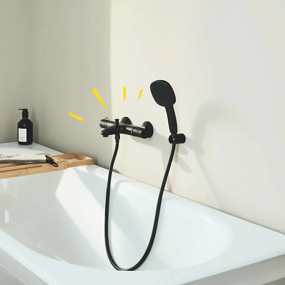Robinet De Baignoire|Grohe Pack mitigeur Thermostatique bain douche Precision Start + Douchette 2 jets Vitalio Comfort 110 et flexible