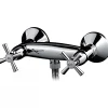 Robinet De Douche|Sanindusa Pack mélangeur de douche à croisillons livré avec flexible, douchette et support mural Rimini chromé