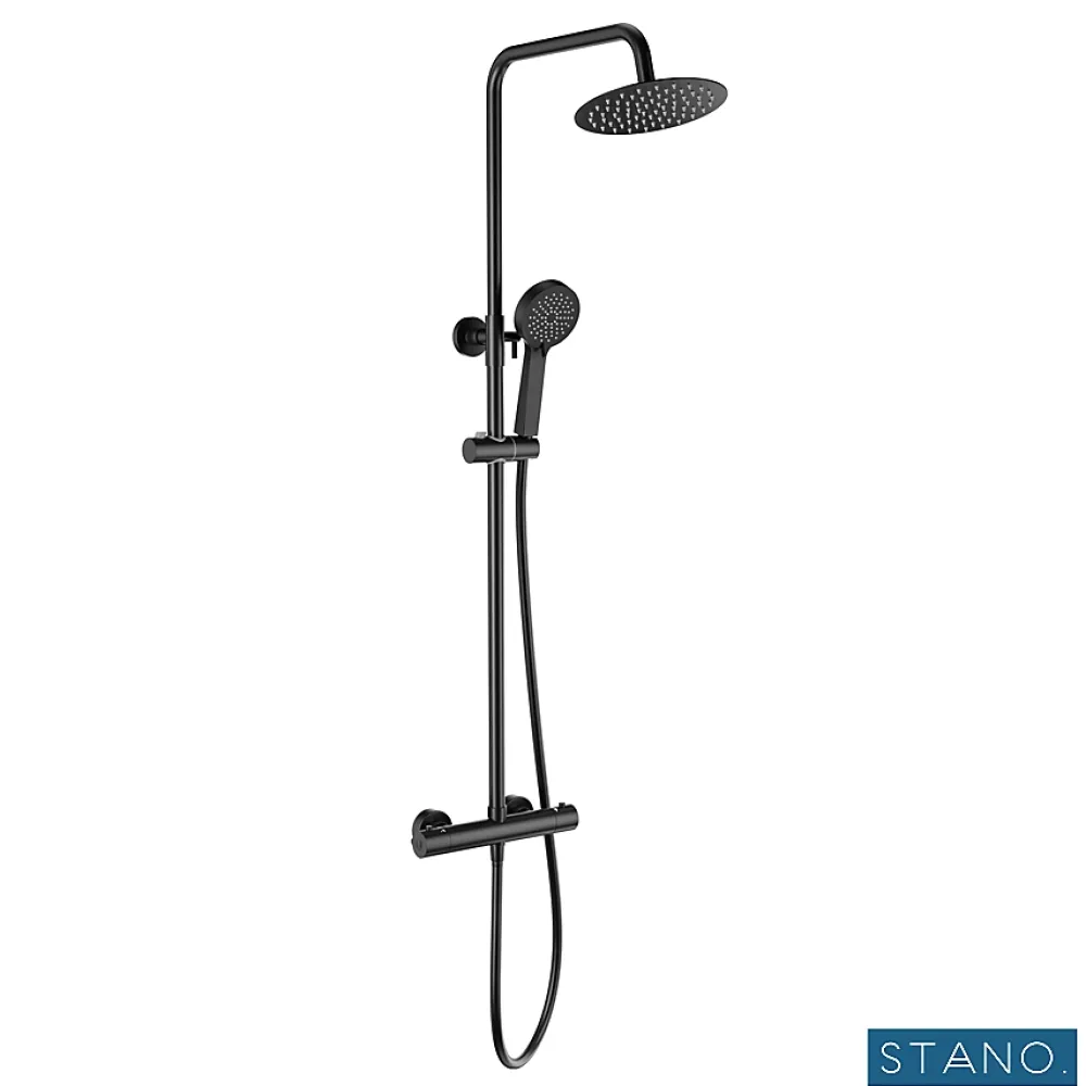 Stano Pack Receveur de douche 90 x 140 cm extra plat noir + Colonne de douche thermostatique
