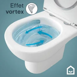 GoodHome Pack WC à poser sans bride vortex avec abattant déclipsable et frein de chute, sortie verticale, Cavally
