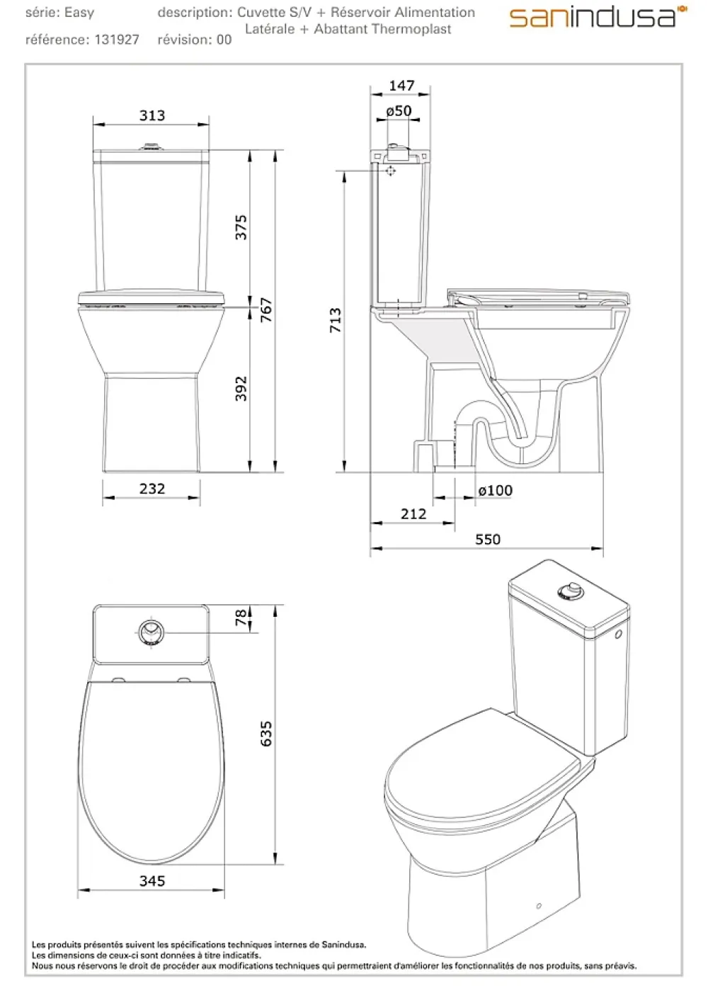 Wc À Poser|Sanindusa Pack WC au sol céramique traditionnelle Easy évacuation par dessous alim. chasse d'eau par le côté blanc