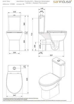 Wc À Poser|Sanindusa Pack WC au sol Easy évac. arrière alim. chasse par le côté abattant thermoplast blanc inclus