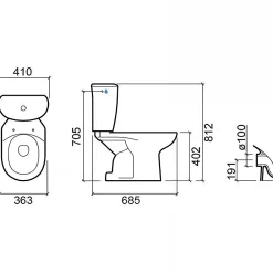 Sanindusa Pack WC Aveiro évacuation par dessous alimentation chasse d'eau par le côté blanc