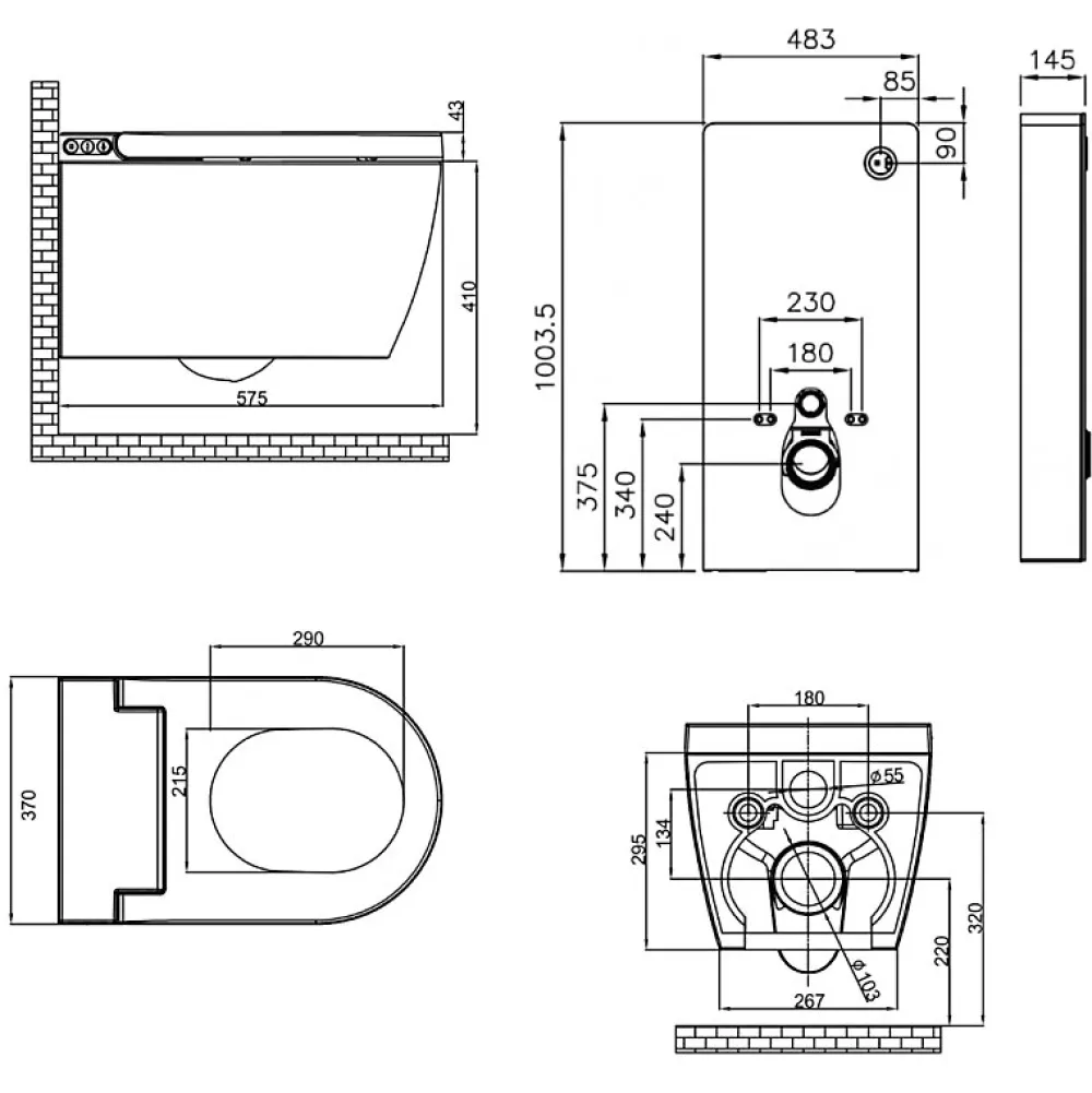 Planète Bain Pack WC Bati support mural avec cuvette lavante - Façade blanche -Wc japonais - Tesa