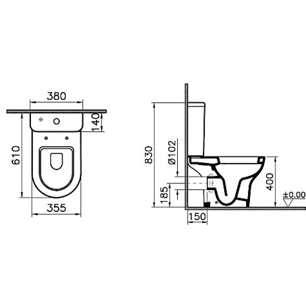 Wc À Poser|Vitra Pack WC blanc caréné complet avec réservoir 3/6L ZENTRUM sortie horizontale - - 9012B003-7207