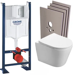 Swiss Aqua Technologies Pack WC Bâti autoportant + WC sans bride SAT Infinitio + Abattant softclose + Plaque Chrome mat + Set habillage
