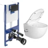 Wc Suspendu|Villeroy & Boch Pack WC Bâti sol mur + WC SAT + bidet thermostatique + Abattant SoftClose + Plaque (VCNSATCL4)