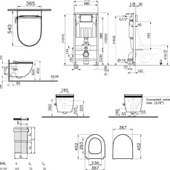 Wc Suspendu|Villeroy & Boch Pack WC Bâti sol mur + WC SAT + bidet thermostatique + Abattant SoftClose + Plaque (VCNSATCL4)