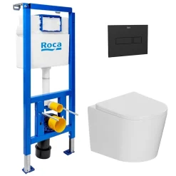 Roca Pack WC bâti-support + WC suspendu sans bride Ceramia avec abattant SoftClose + plaque (ROCE14WT06-FR)