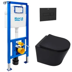 Roca Pack WC bâti-support + WC suspendu sans bride Swiss Aqua Technologies avec abattant SoftClose + plaque (ROSTINFBMR02-FR)
