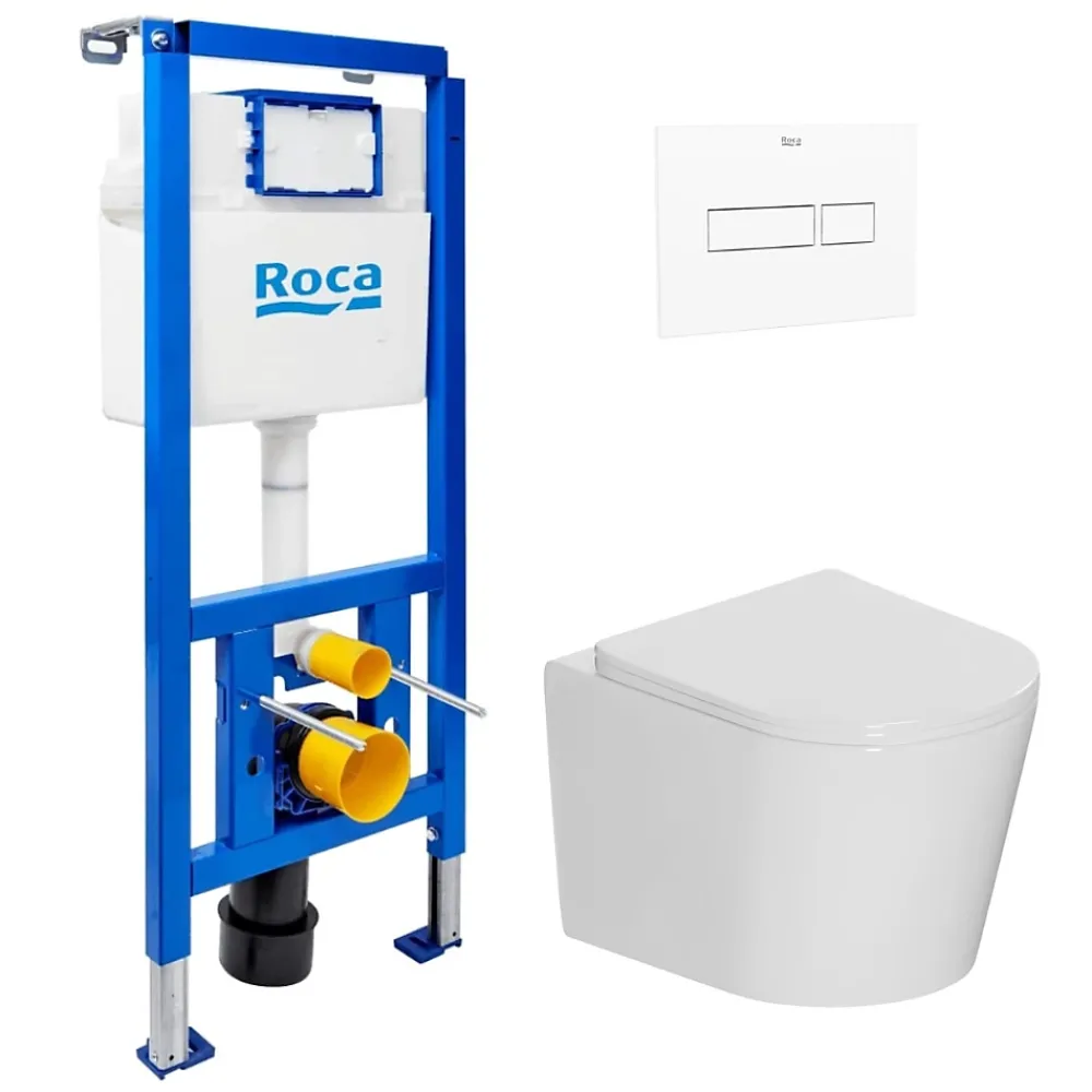 Roca Pack WC bâti-support + WC suspendu sans bride Ceramia avec abattant SoftClose + plaque (ROCE14WT04-FR)