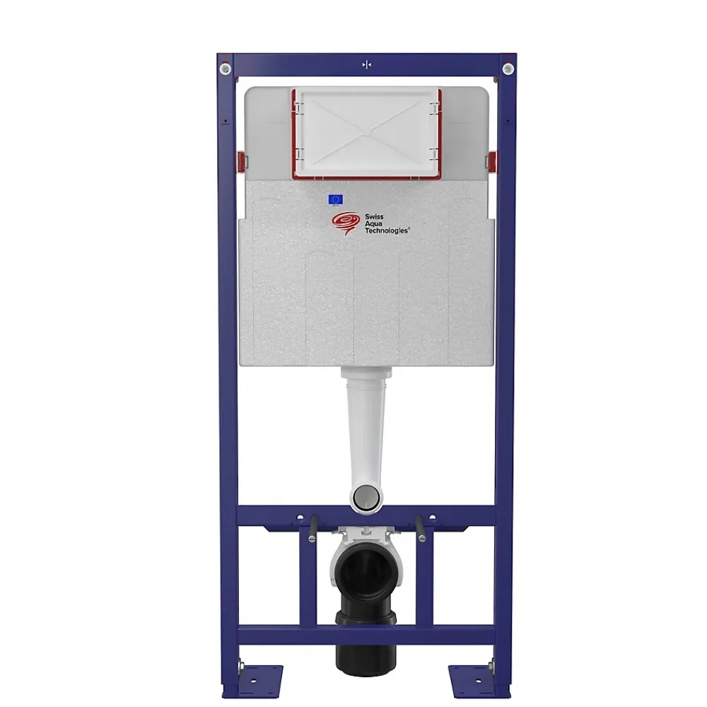 Swiss Aqua Technologies Pack WC bâti-support autoportant + WC suspendu sans bride + abattant SoftClose + plaque blanche (SMRTCETOR270)