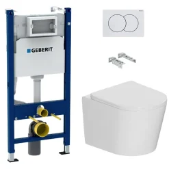 Geberit Pack WC bâti-support Duofix 112cm + WC suspendu Ceramia Tornado Rimless + abattant SoftClose + plaque blanche (CETORGEB3)