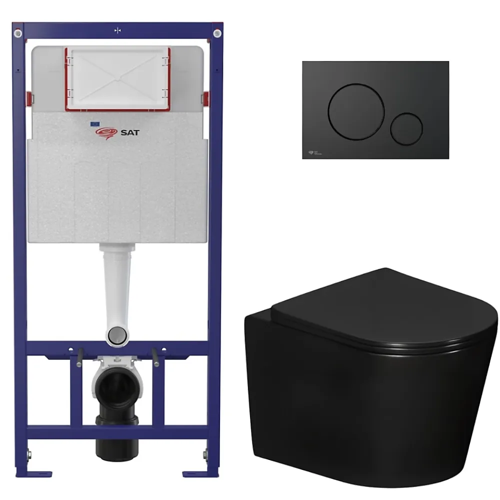 Swiss Aqua Technologies Pack WC bâti-support léger 112 cm ECO 2L + WC suspendu Ceramia + plaque noir mat (STECE14BMT01-FR)