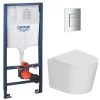 Grohe Pack WC bâti-support Rapid SL + WC suspendu sans bride + abattant SoftClose + plaque chrome, blanc (RAPIDSL-CETOR)