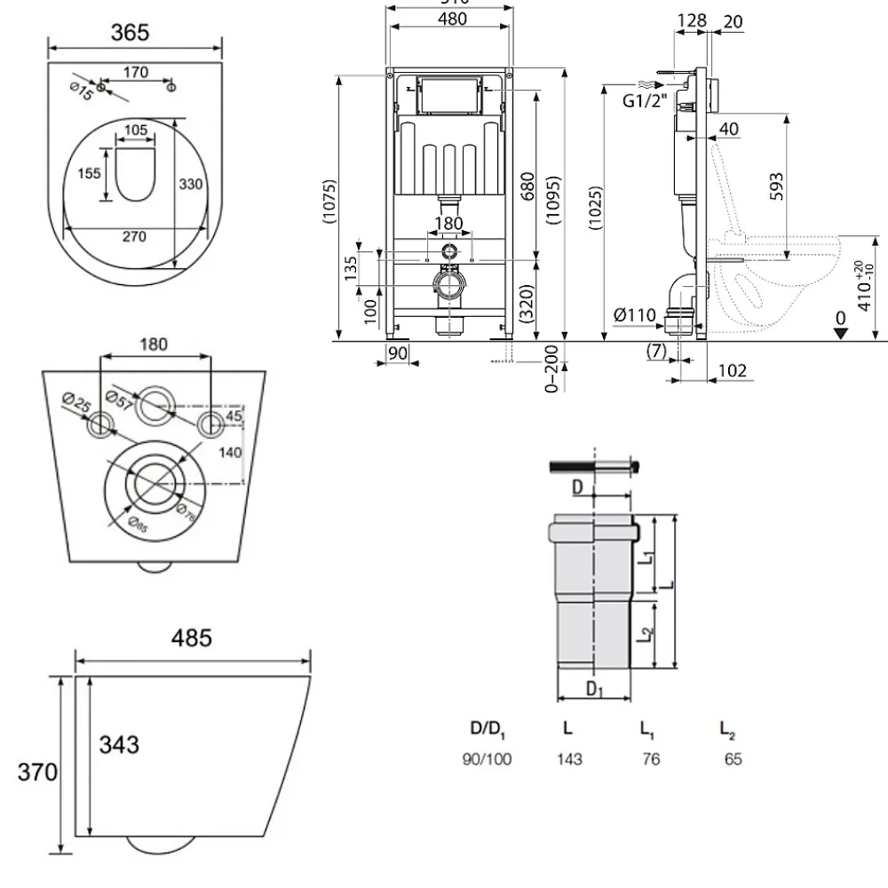 Wc Suspendu|Villeroy & Boch Pack WC Bâti-support sol mur + WC SAT Infinitio sans bride + Abattant SoftClose + Plaque (VCNBLINFI4)