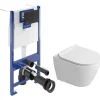 Wc Suspendu|Villeroy & Boch Pack WC bâti-support sol-mur + WC sans bride Ceramia PixL avec abattant SoftClose + plaque noir (VBCEPXWT01-FR)