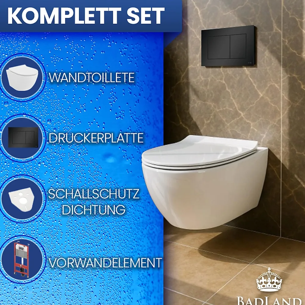 Badland Pack WC Bâti-support TECEbase + WC Rolo blanc + tapis d'isolation acoustique + plaque noir