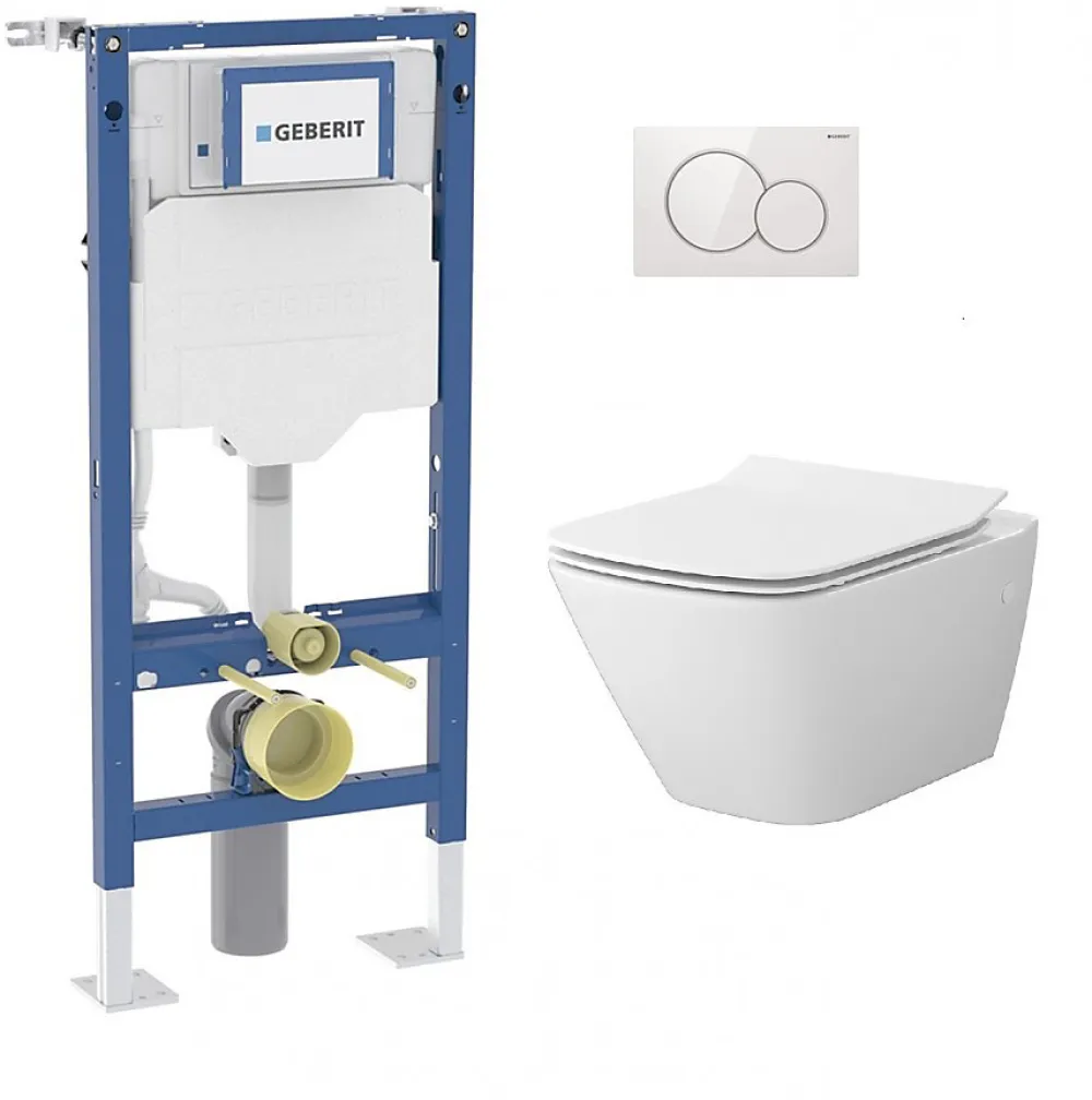 Wc Suspendu|Geberit Pack WC UP320 + Cuvette sans bride Mesto Square + Plaque Sigma Blanc