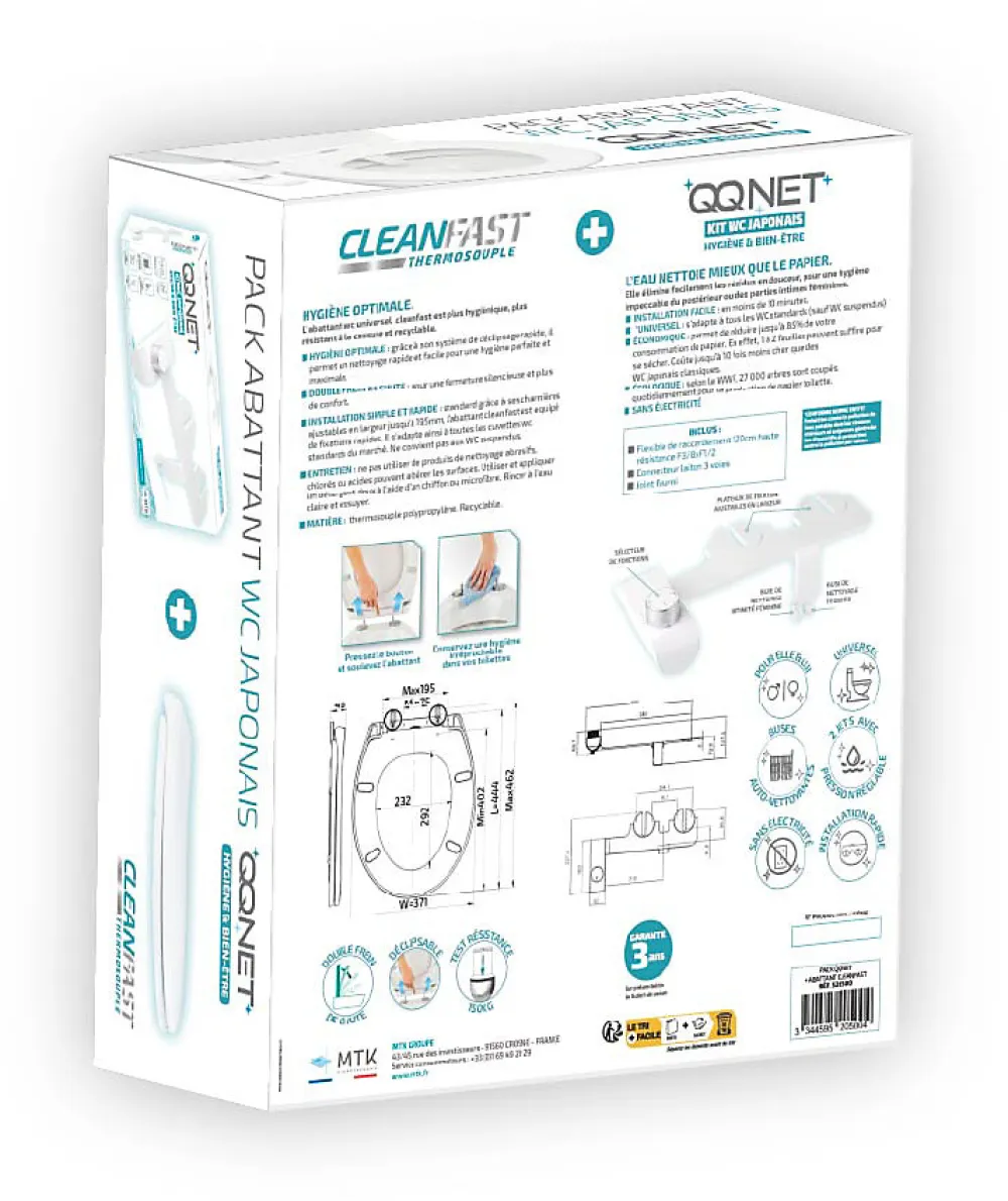 MTK Pack WC japonais : abattant + kit lavant - Hygiène parfaite sans électricité - QQ Net Cleanfast
