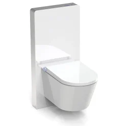 Wc Japonais|Bernstein Pack WC japonais + Module sanitaire Blanc, Toilettes suspendu lavant + Abattant LED, Chasse eau 180 - 59x38x38cm - Basic 1102