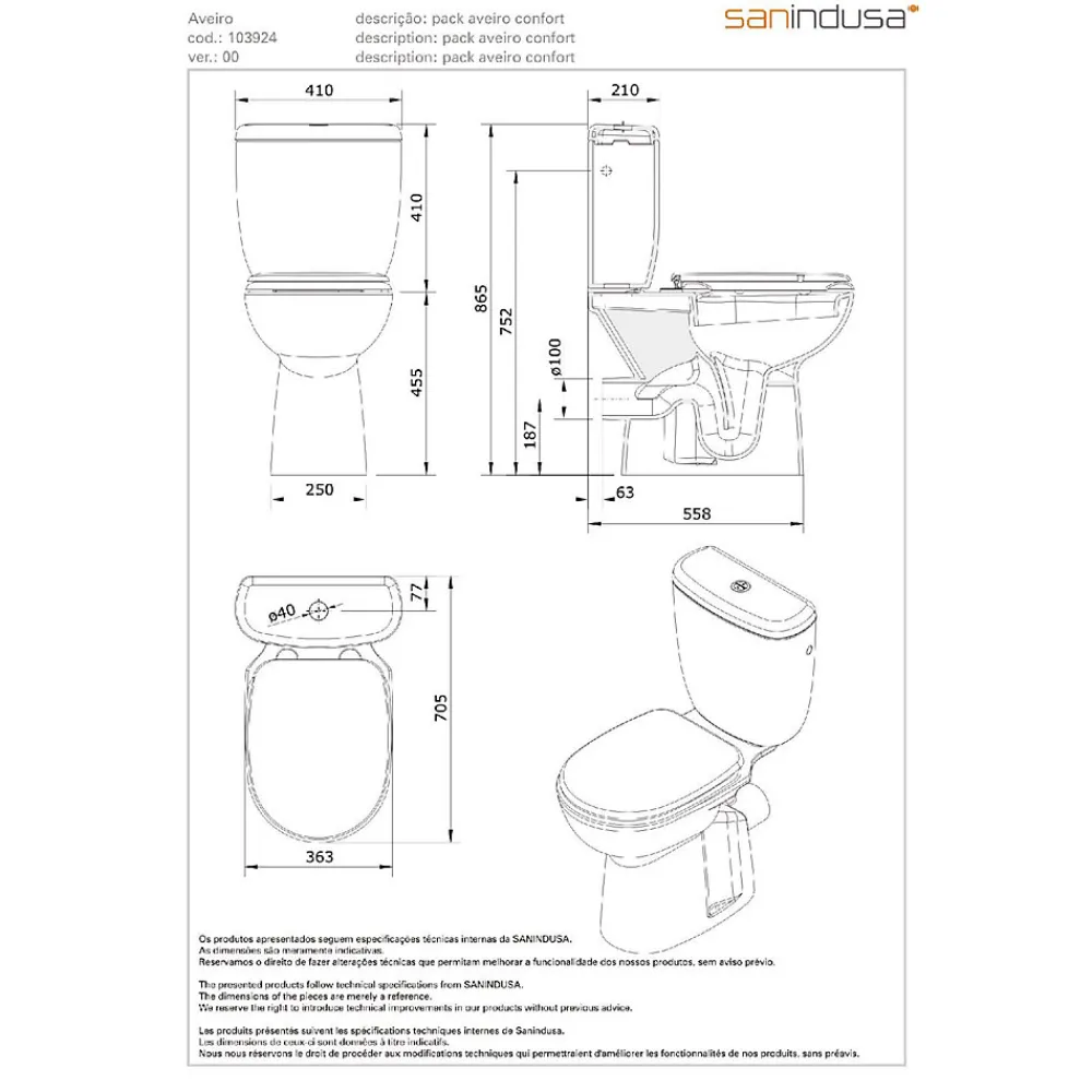 Wc À Poser|Sanindusa Pack WC PMR Aveiro Confort Normes handicap, évacuation arrière, alimentation latérale, blanc