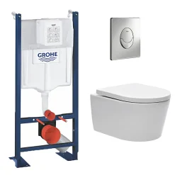 Grohe Pack WC Rapid SL autoportant + cuvette sans bride SAT, fixations cachées + plaque Skate Air chrome (ProjectSATrimless-2)