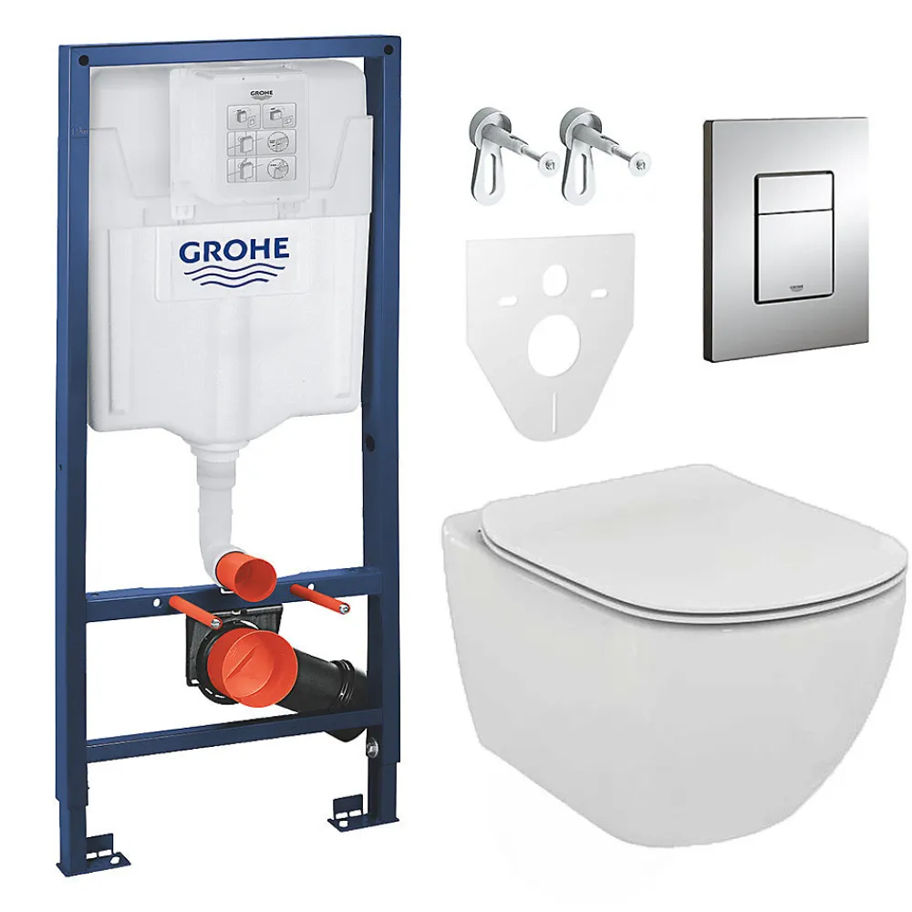 Grohe Pack WC Rapid SL + Cuvette Ideal Standard Tesi Aquablade rimless + Plaque de commande Skate Chrome (AQUA-SET)