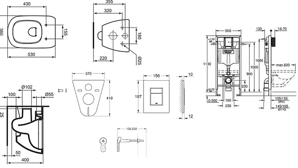 Grohe Pack WC Rapid SL + Cuvette Ideal Standard Tesi Aquablade rimless + Plaque de commande Skate Chrome (AQUA-SET)