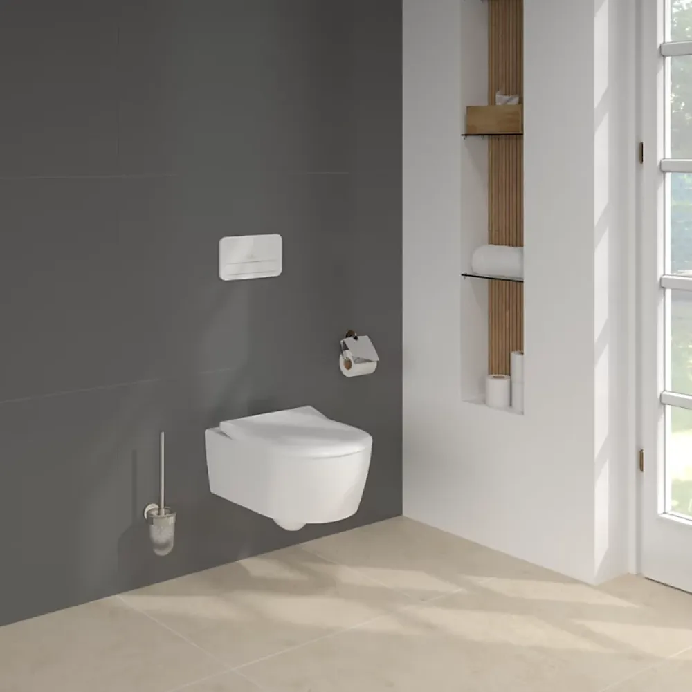 Villeroy & Boch Pack WC sans bride VILLEROY ET BOCH Avento + Bâti support + abattant frein de chute + plaque chromée mat + Tabouret blanc