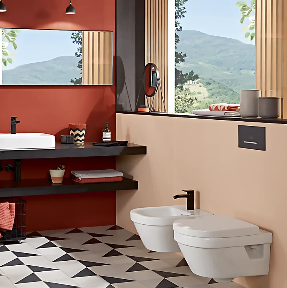 Wc Suspendu|Villeroy & Boch Pack WC sans bride VILLEROY ET BOCH Architectura abattant + bâti-support sol et mur + plaque chromée brillant + Tabouret bois