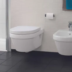 Wc Suspendu|Villeroy & Boch Pack WC sans bride VILLEROY ET BOCH Architectura abattant + bâti-support sol et mur + plaque chromée brillant + Tabouret bois