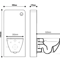 Planète Bain Pack WC suspendu avec bâti Verre blanc + Cuvette suspendue sans bride et abattant slim